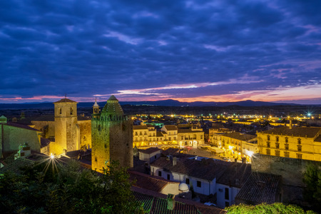 View from the top to the centre of medieval Trujillo town in Spain.の写真素材