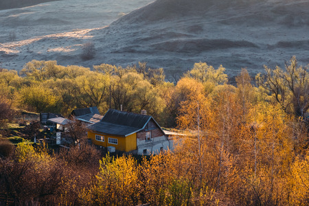 Russian spring landscape at the early morning.の写真素材