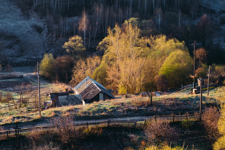 Russian spring landscape at the early morning.の写真素材