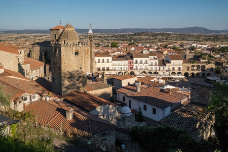 View from the top to the centre of medieval Trujillo town in Spain.の写真素材