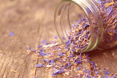 Jar with cornflower seedsの写真素材