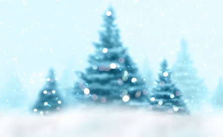 Christmas background fir-trees with decoration and snowの写真素材