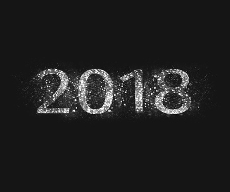 Merry Christmas and Happy New Year 2018 text design, greeting illustration with bokehの写真素材