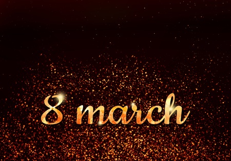 Happy women's day, 8 march, card with gold bokeh