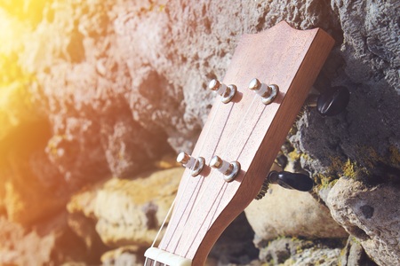 Four strings ukulele guitar backgroundの写真素材