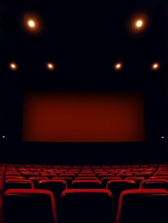 View inside the cinema on the screen and seats before the movie startsの写真素材