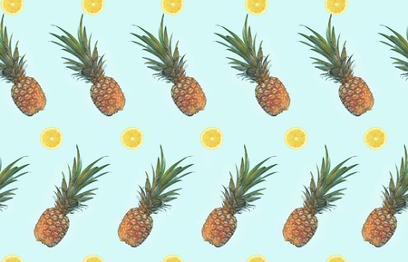 Seamless food background, pineapples and lemons