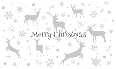 Merry Christmas 2019 vector greeting illustration with snowflakes and deersのイラスト素材