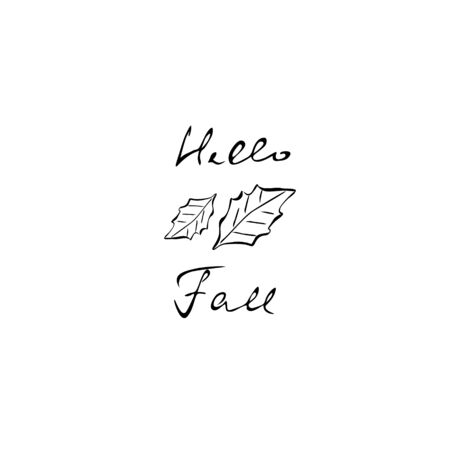 Vector hand drawn words Hello Fall, fall backgroundのイラスト素材