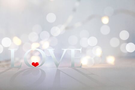 Valentine's day backgroud with little red heart, word: Loveの写真素材