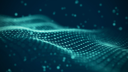 Data technology illustration. Abstract futuristic background. Wave with connecting dots and lines on...