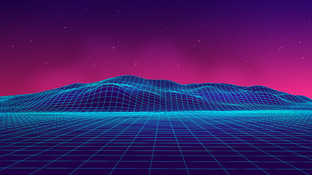Abstract futuristic landscape 1980s style. Vector illustration 80s party background . 80s Retro...