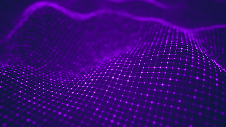 Wave of particles. Futuristic dots background with a dynamic wave. Big data. 3d rendering.の写真素材