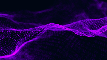 Data technology illustration. Abstract futuristic background. Wave with connecting dots and lines on dark background. Wave of particles. 3d rendering.の写真素材