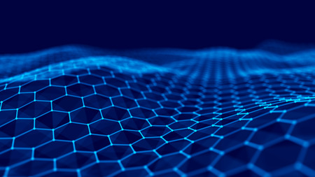 Abstract technology background. Big data visualization. Futuristic hexagon background. Artificial intelligence. 3D rendering.の写真素材