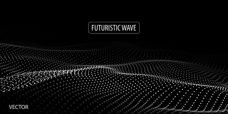 Wave of particles. Abstract background with a dynamic wave. Big data. Vector illustration.のイラスト素材