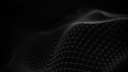 Data technology illustration. Abstract futuristic background. Wave with connecting dots and lines on dark background. Wave of particles.の写真素材