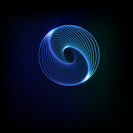 Sphere glowing light banner on a black background. Sphere abstract 3d. Abstract technology sphere on the blue background. Vector illustration.のイラスト素材