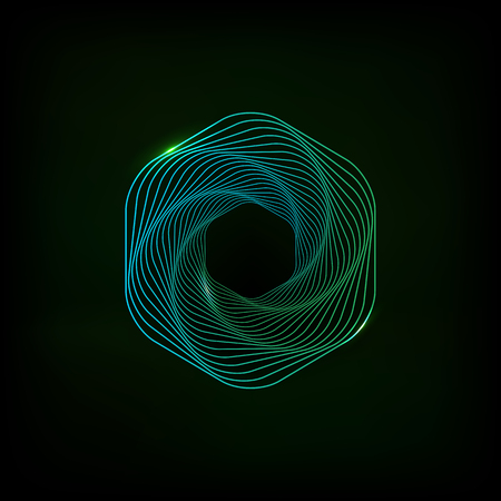 Hexagon glowing light banner on a black background. Hexagon abstract 3d. Abstract technology lines. Vector illustration.のイラスト素材
