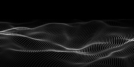 Abstract wave dots in dark background. Technology vector background. Big data.のイラスト素材