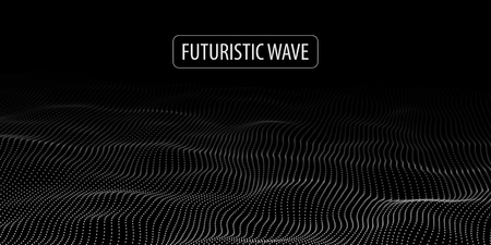 Wave of particles. Abstract background with a dynamic wave. Big data. Vector illustration.のイラスト素材