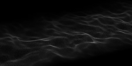 Data technology illustration. Abstract futuristic background. Wave with connecting dots and lines on dark background. Wave of particles.のイラスト素材