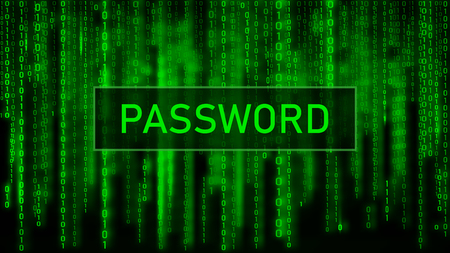 Secure password. Cyber attack. Hacking. Digital background green matrix. Binary computer codeのイラスト素材