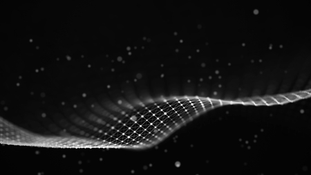 Data technology illustration. Abstract futuristic background. Wave with connecting dots and lines on dark background. Wave of particles.の写真素材