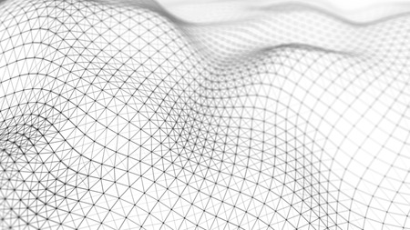 Data technology illustration. Abstract futuristic background. Wave with connecting dots and lines on dark background. Wave of particles.の写真素材