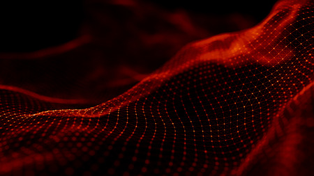 Wave of red particles. Abstract fire background with a dynamic wave.