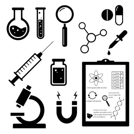Science and chemistry icons on white background.のイラスト素材