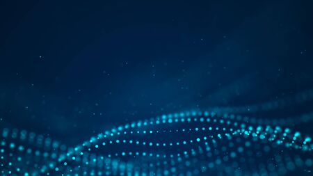 Futuristic particles background. Science background with connected blue dots. 3d rendering.の写真素材