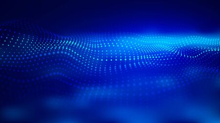 Futuristic blue vector illustration. Wave of particles. Abstract background with a dynamic wave. Artificial intelligence.のイラスト素材