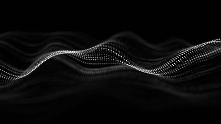 Wave of particles. Abstract background with a dynamic wave. 3d rendering.