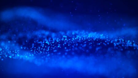 Futuristic blue dots background with a dynamic wave. 3d rendering.の写真素材