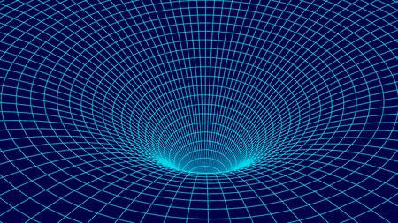 Vector tunnel or wormhole. Wireframe 3D surface tunnel grid.のイラスト素材