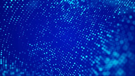 Wave of particles. Futuristic blue dots background with a dynamic wave. Big data. 3d rendering.