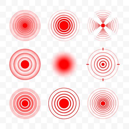 Set of medical pain circle. Red symbol of pain place.のイラスト素材