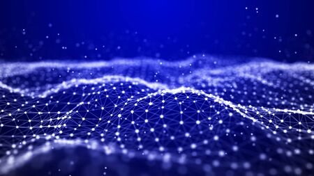 Blue futuristic wave. Abstract technology background. Science background. Big data digital background. 3d rendering.の写真素材