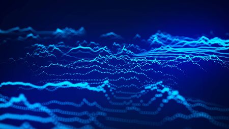 Futuristic wave background. Science background with connected blue dots. 3d rendering.
