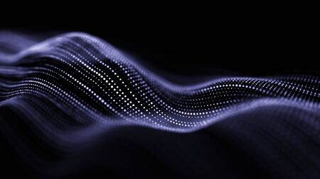 Wave of particles. Abstract background with a dynamic wave. 3d rendering.の写真素材