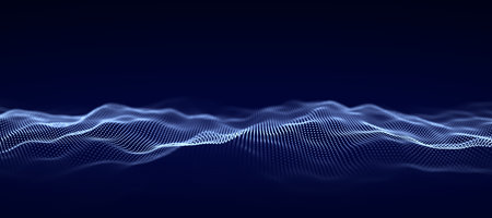 Wave of particles. Big data visualization. Abstract background with a dynamic wave. 3d rendering.の写真素材