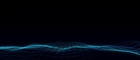 Music wave of particles. Big data visualization. Abstract blue background with a dynamic wave. 3d...