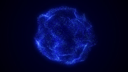 Abstract blue sphere with connecting dots. Wireframe technology sphere of particles. Big data...