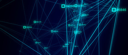 Block chain technology concept. Big data visualization. Artificial intelligence. Blue network...