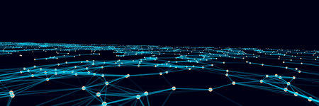 Wave of particles and lines. Big data visualization. Abstract background with a dynamic wave. Vector...