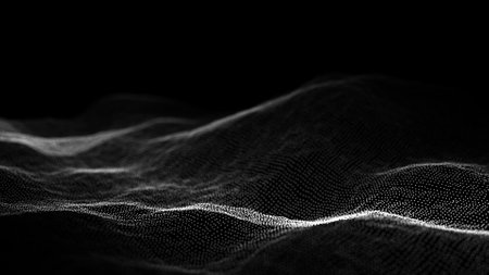 Black wave of particles. Big data visualization. Abstract background with a dynamic wave. 3d rendering.の写真素材