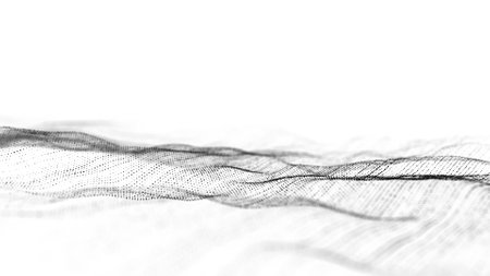 Technology white wave of particles. Big data visualization. Analytics representation. Digital background. 3d rendering.の写真素材