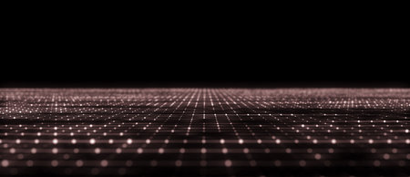 Perspective grid background. Network connection structure. Abstract wireframe landscape. Abstract mesh background. 3d rendering.の写真素材