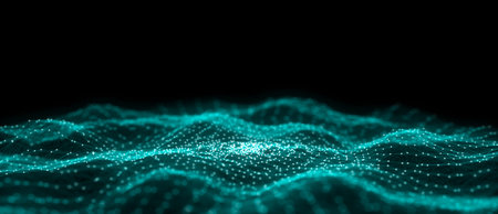 Circle blue wave of particles. Abstract background with a dynamic wave. 3d rendering.の写真素材
